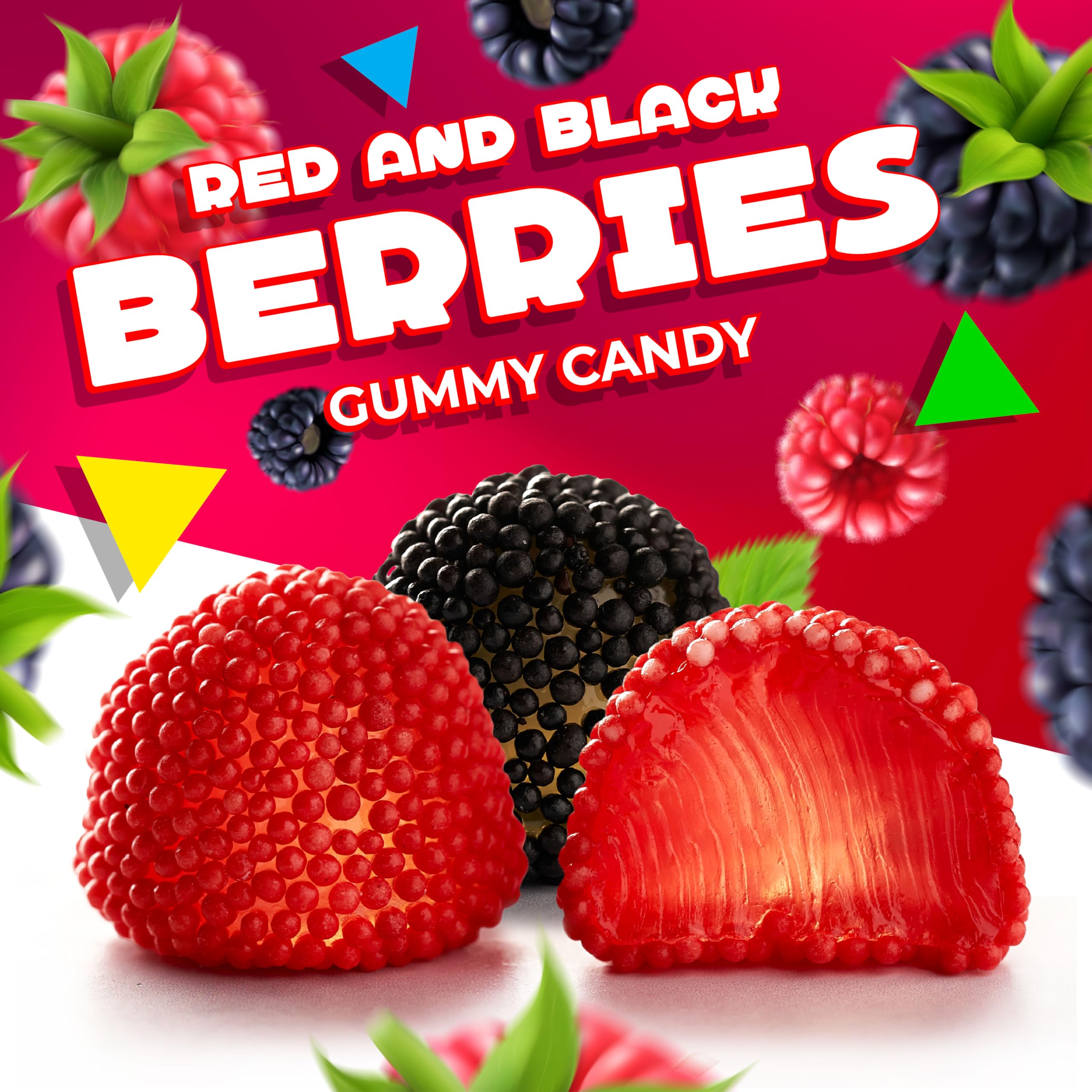 LAETAFOOD Red and Black Gummies Texture showing crunchy coating and soft interior.