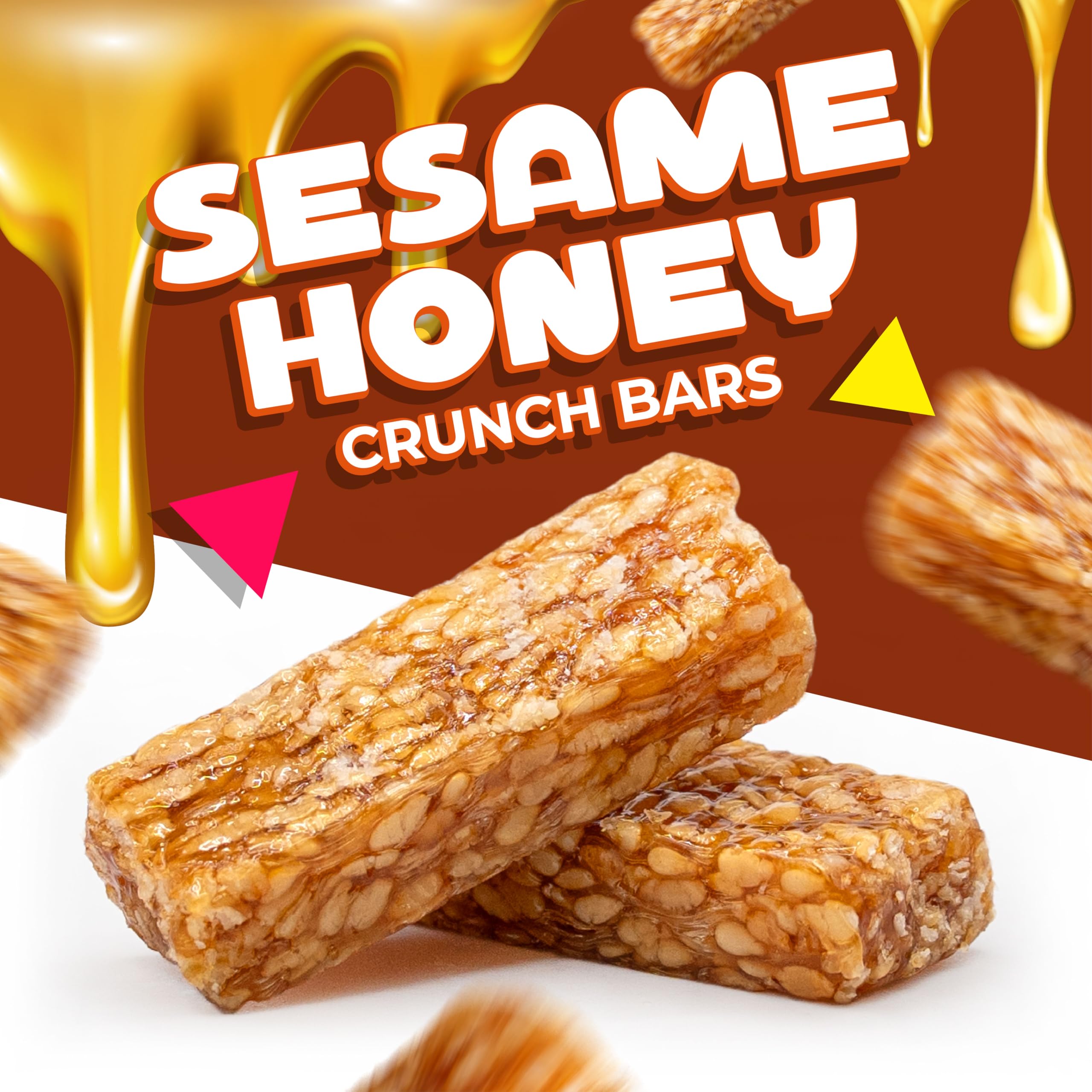 LAETAFOOD Sesame Honey Crunch Bars on wood board highlighting crisp texture and honey sweetness