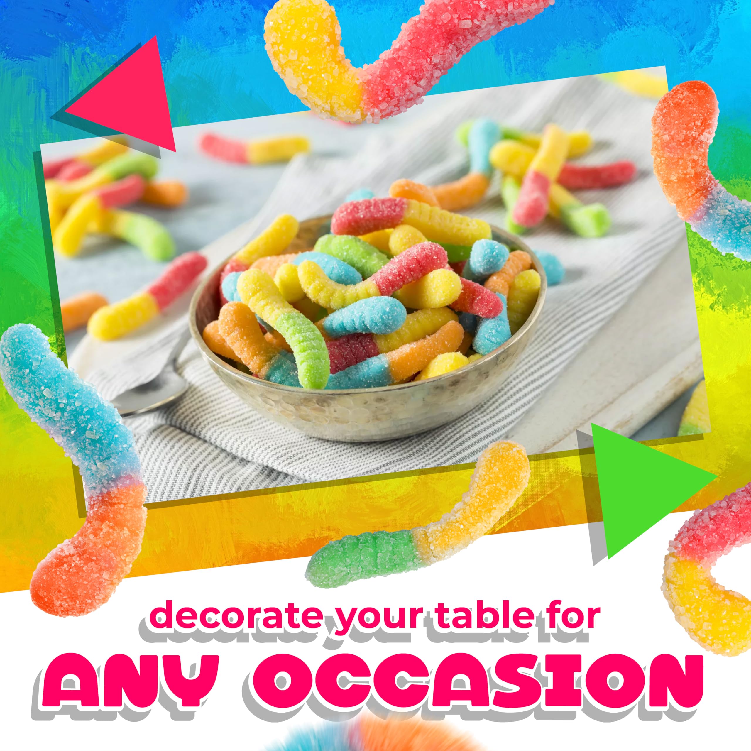 LAETAFOOD Sour Neon Gummy Worms ideal Easter egg fillers and party favors.