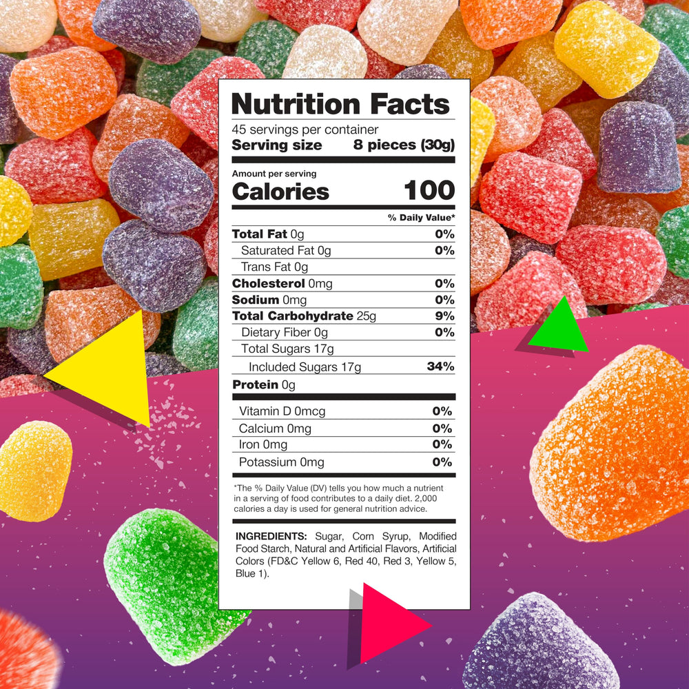 Close-up of Laetafood Spice Drops colorful gum drops