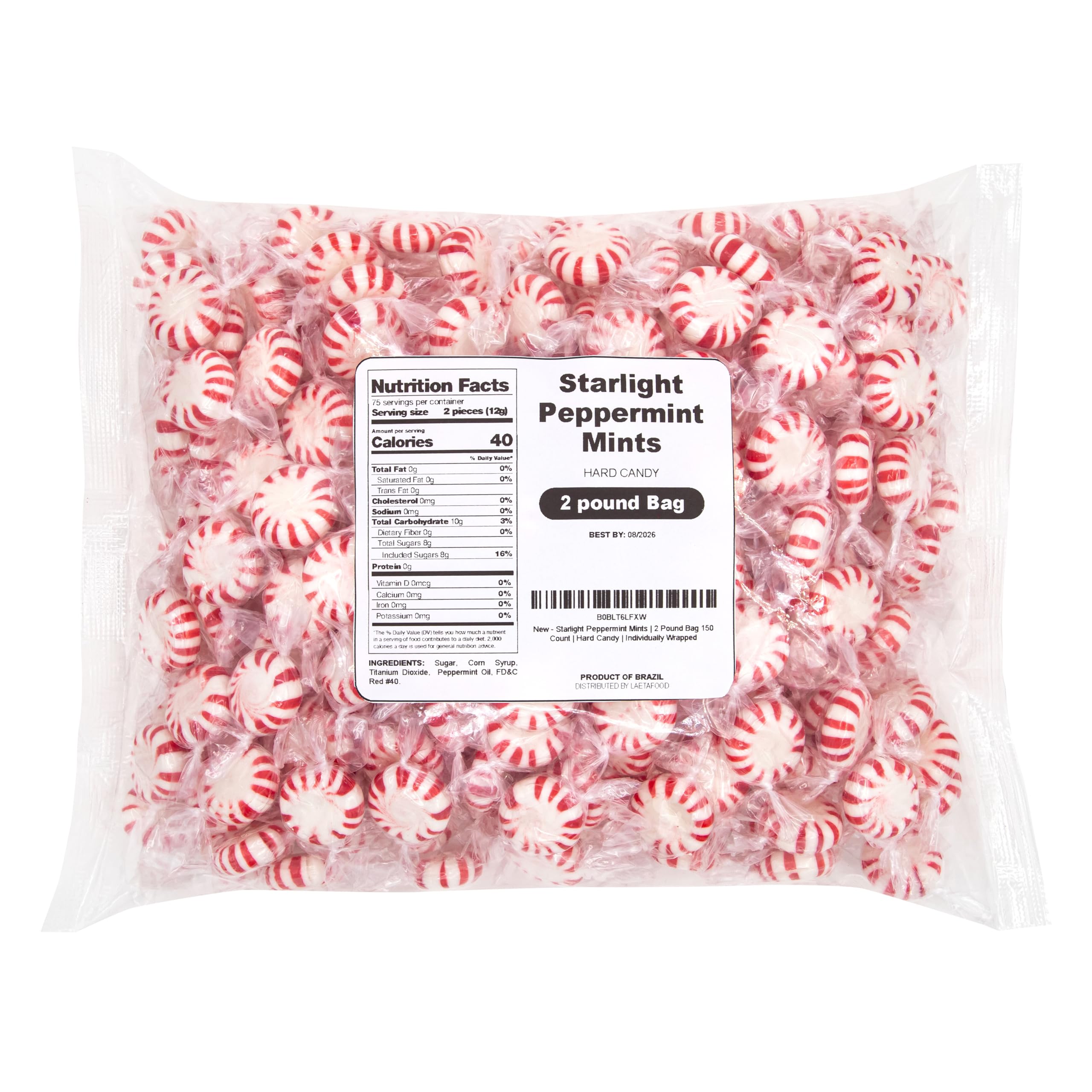 LAETAFOOD Starlight Peppermint Mints bulk bag label highlighting approx 150 pieces for parties