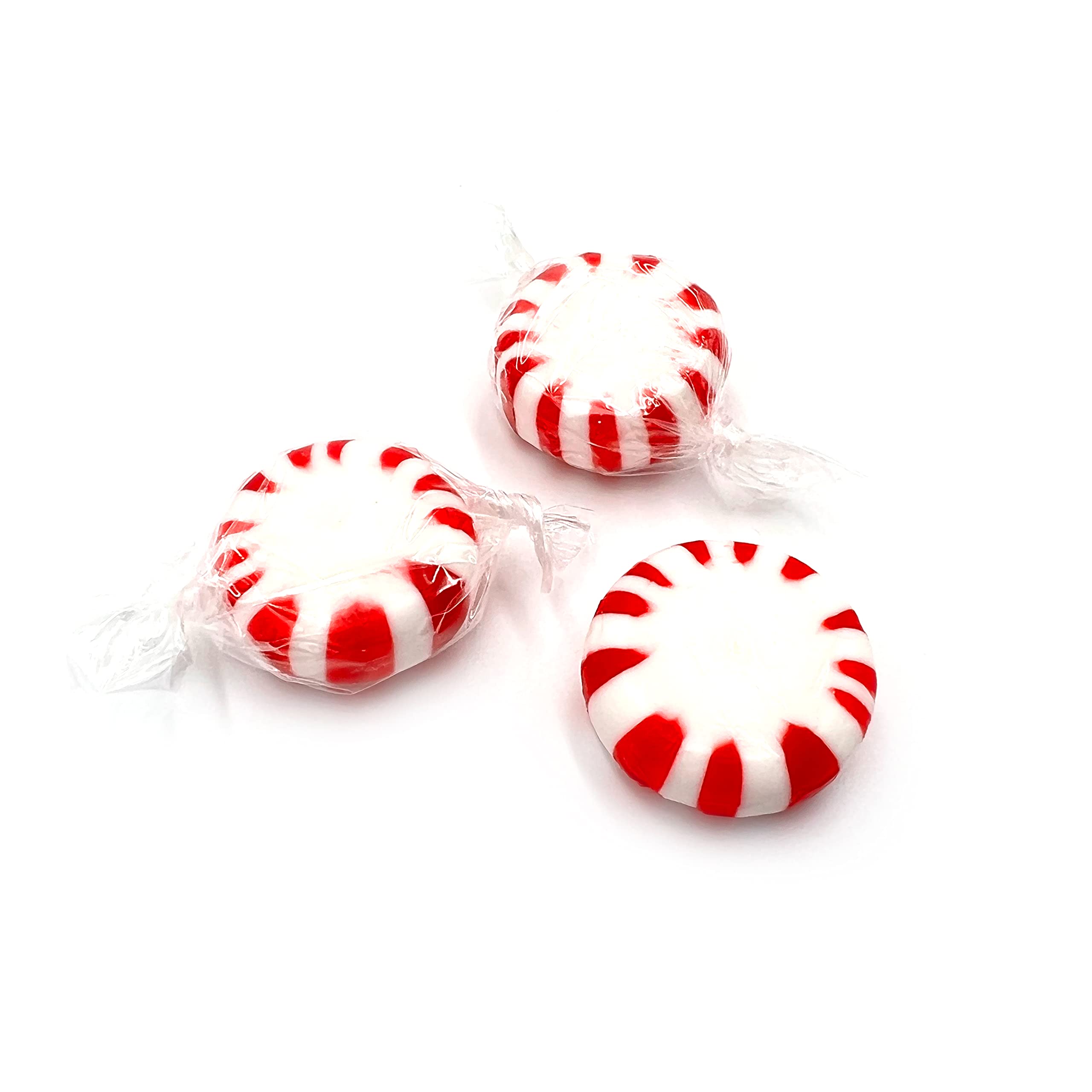 LAETAFOOD Starlight Peppermint Mints close-up shows crisp candy and red swirl