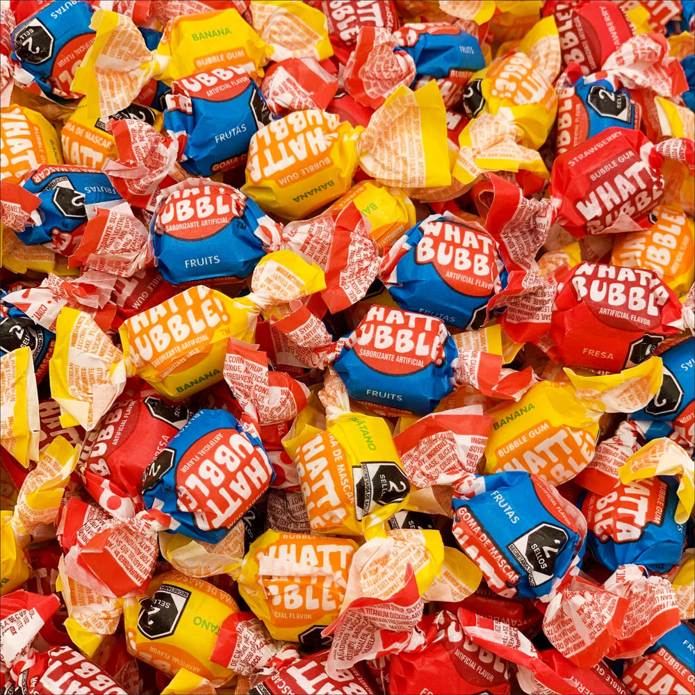 LAETAFOOD Whatta Bubble Gum Pack 1lb box front view for party favors and snack aisles.