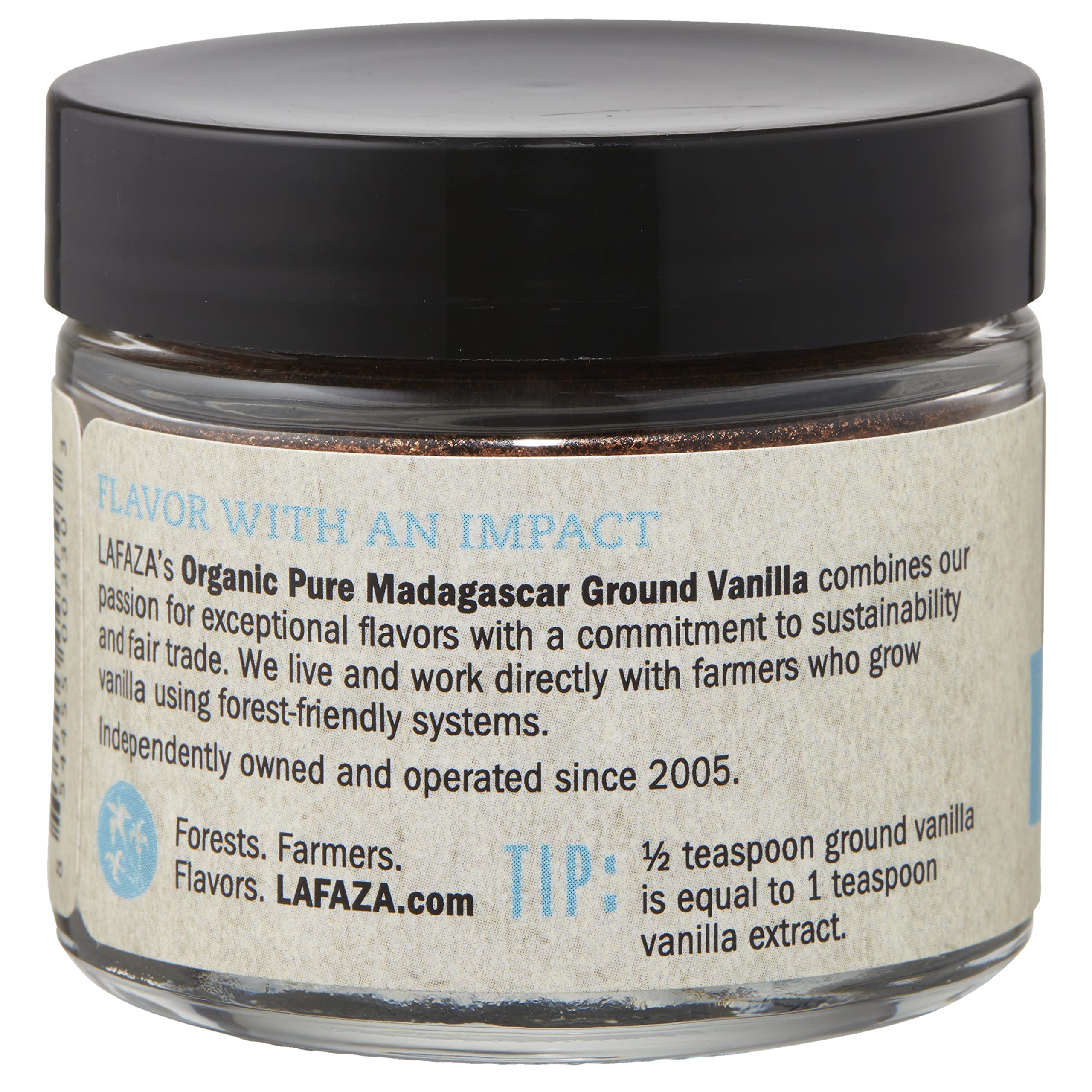 LAFAZA vanilla powder jar-label communicates organic kosher quality for cooking.