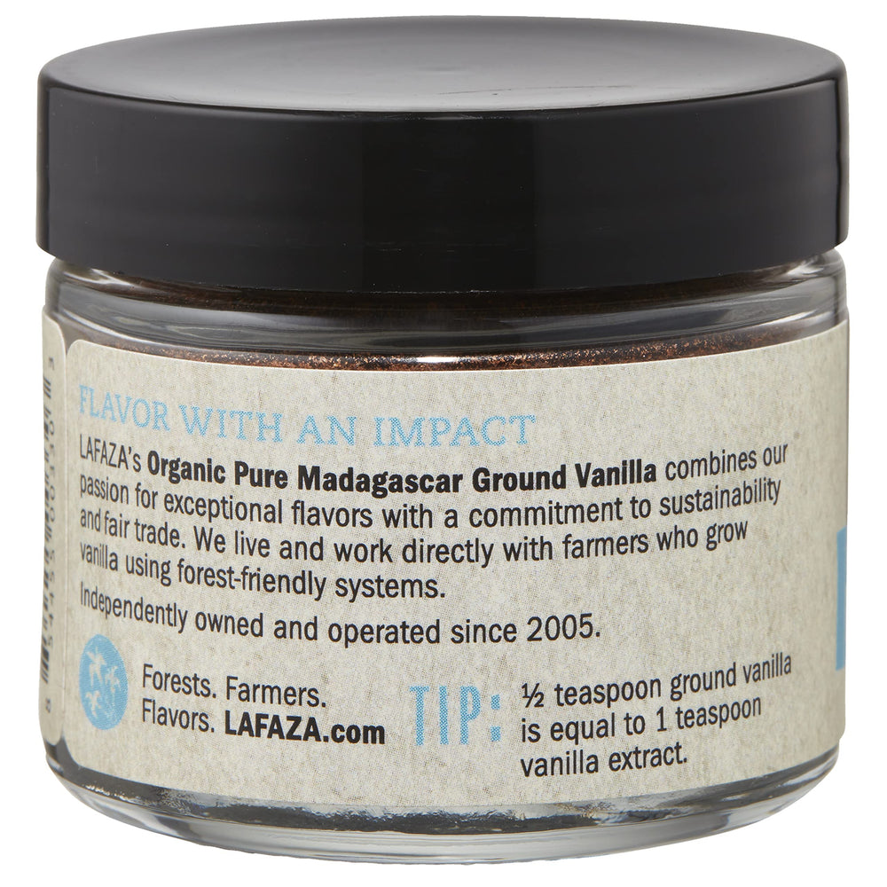LAFAZA vanilla powder jar-label communicates organic kosher quality for cooking.