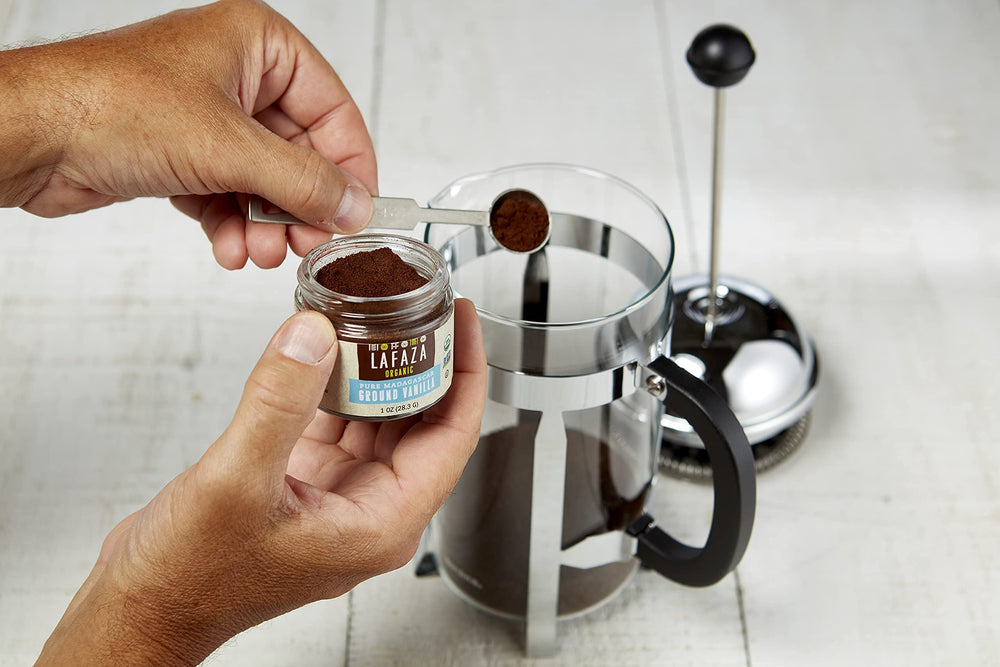 LAFAZA vanilla powder kitchen-scene suggests everyday versatility and premium quality.