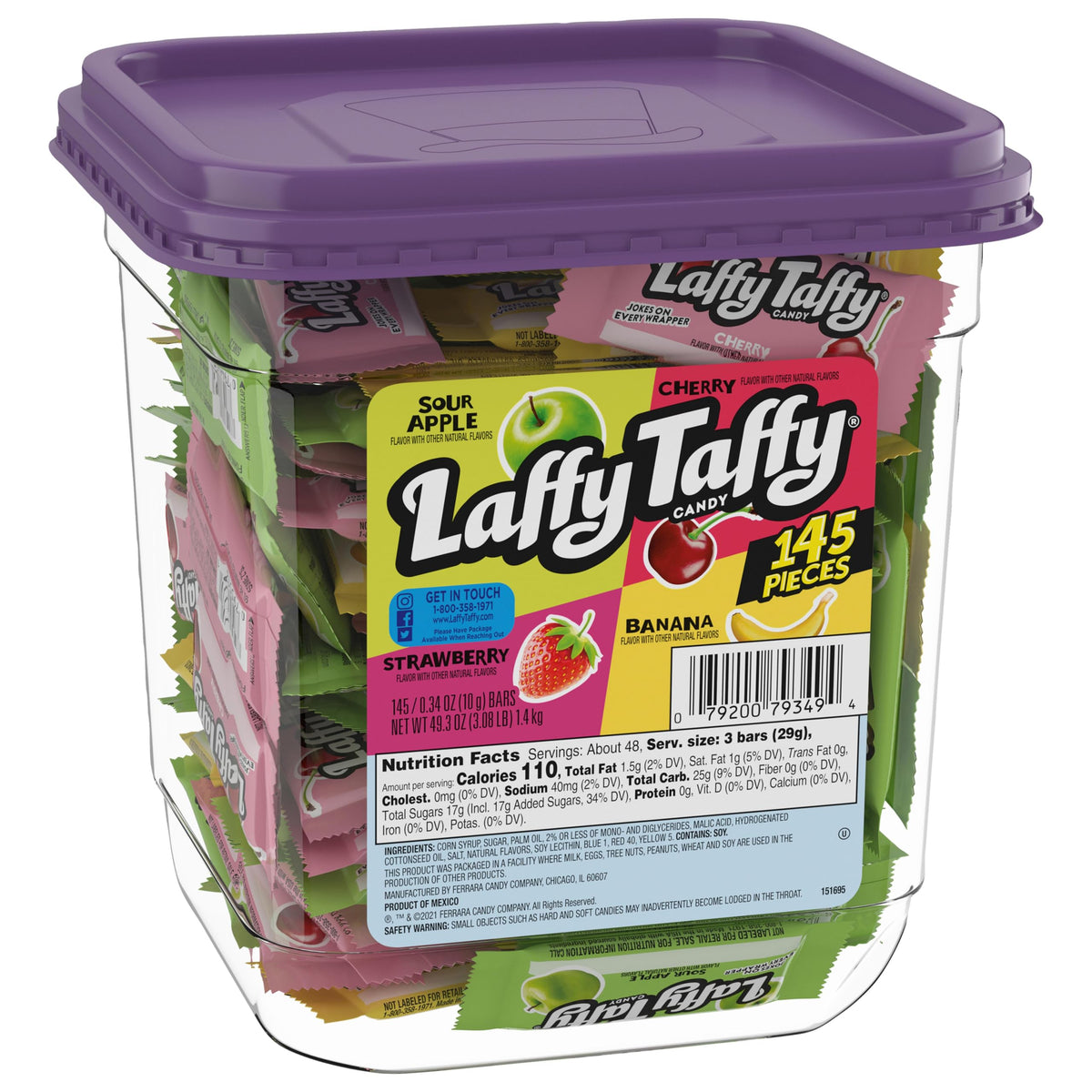 Laffy Taffy assorted flavors in a 145-piece jar, ideal for sharing.