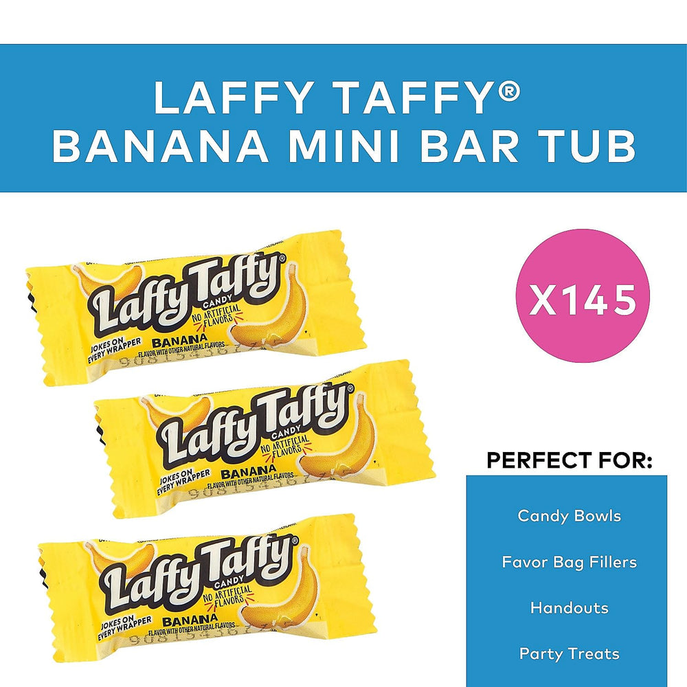 Laffy Taffy Banana mini-bar close-up showing chewy texture and fruity flavor.