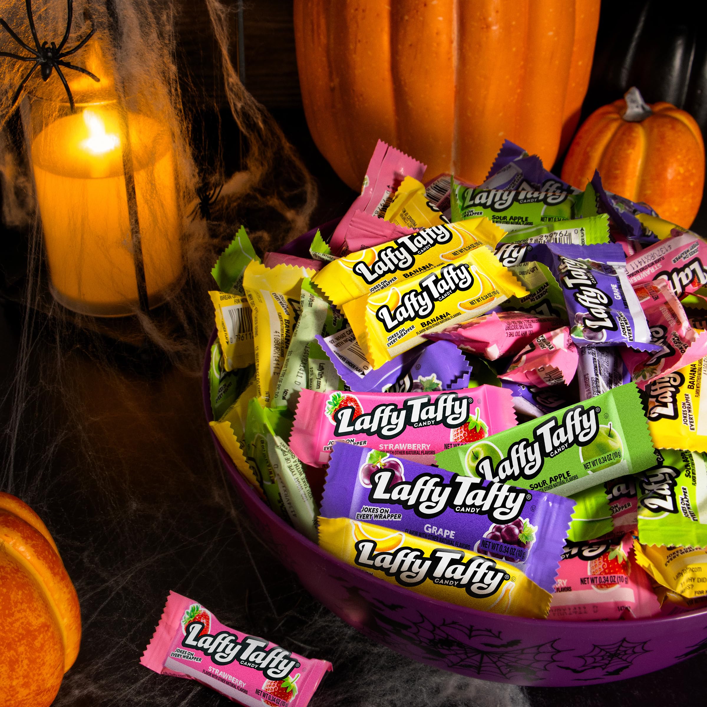 Laffy Taffy fruity flavors close-up emphasizes tangy, chewy variety.