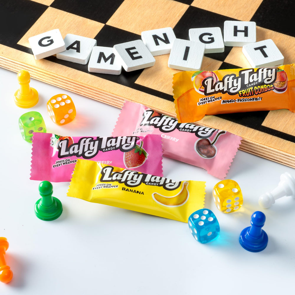 Laffy Taffy ingredients and packaging, convenient snack for lunchboxes.