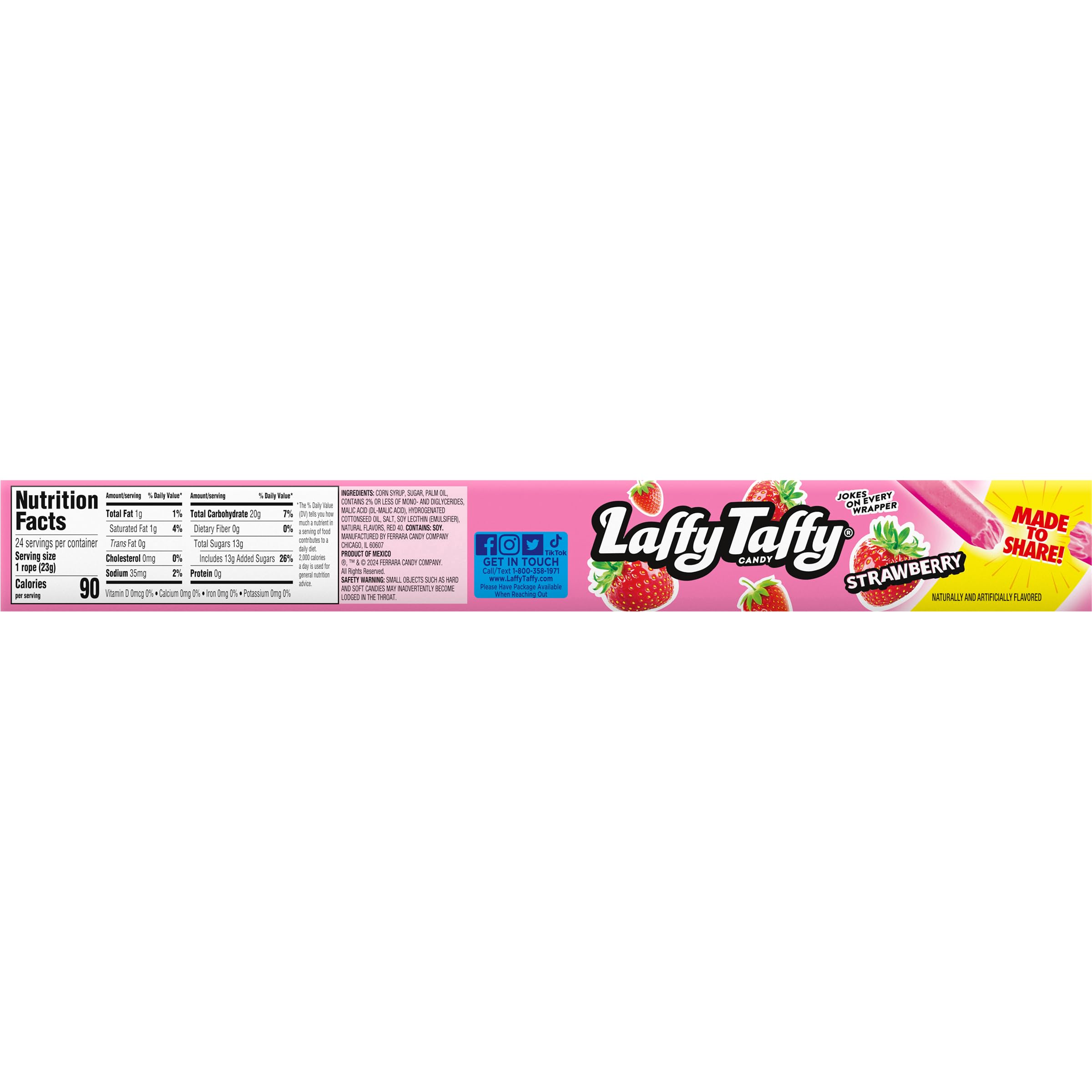 Laffy Taffy Rope Strawberry close-up texture showing chewy fruit.