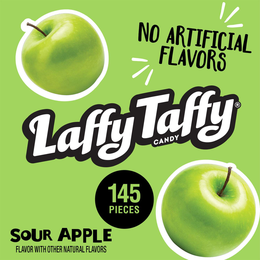 Laffy Taffy Sour Apple mini bar closeup showing chewy texture and tangy aroma.