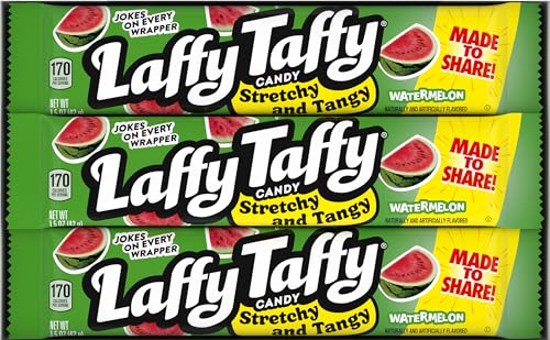 Laffy Taffy Watermelon bar twist highlighting stretchy texture for satisfying chew