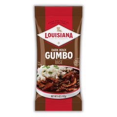 Louisiana Fish Fry Dark Roux Gumbo Base pour creates a rich gumbo base for easy weeknight meals