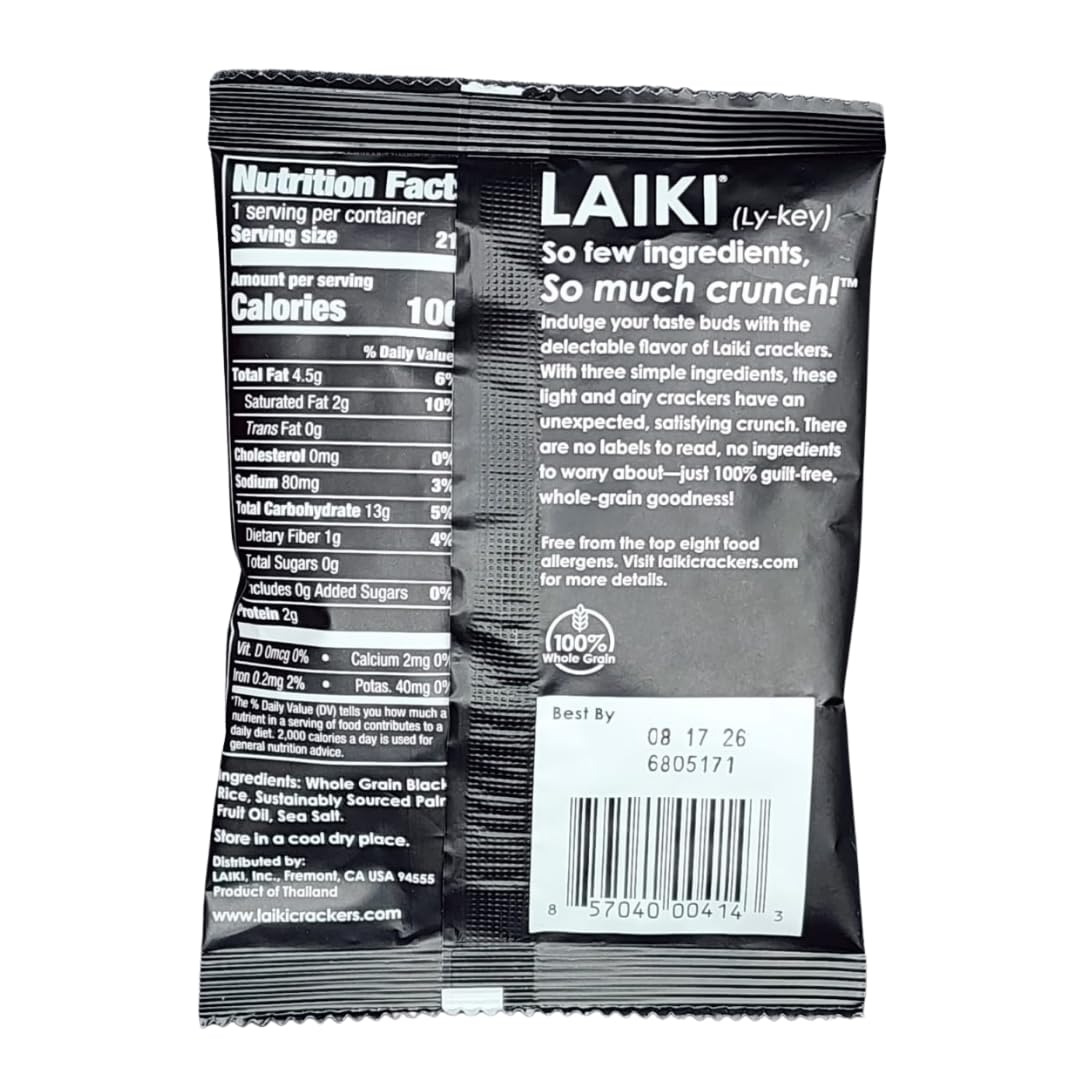 LAIKI black rice crackers served with dips for a satisfying vegan snack.