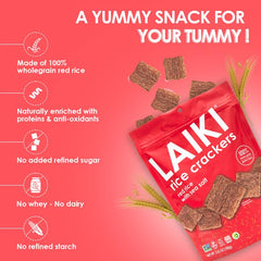 LAIKI Red Rice Crackers packaging detail highlighting resealable seal