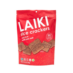 LAIKI Red Rice Crackers in a resealable bag for on-the-go snacking