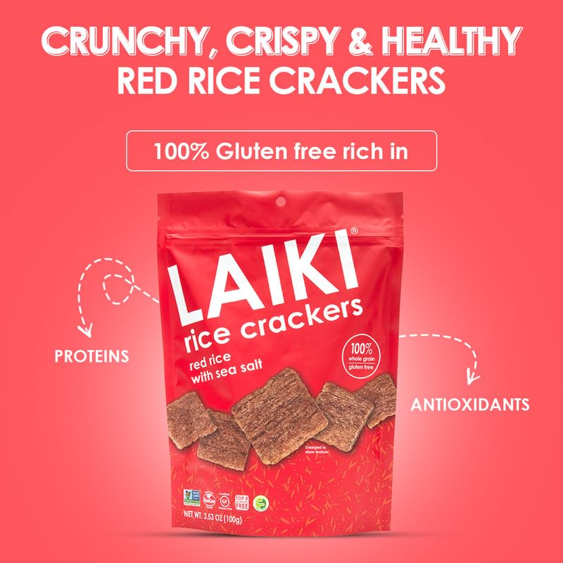 LAIKI Red Rice Crackers served on a platter with dips at a party
