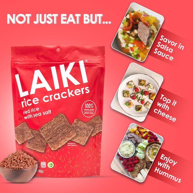 LAIKI Whole Grain Red Rice Crackers texture close-up