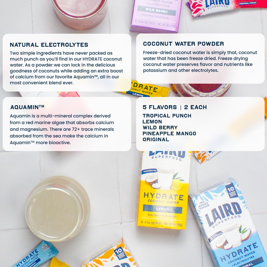 Hydrate coconut water in a glass with ice, showcasing refreshing flavor.