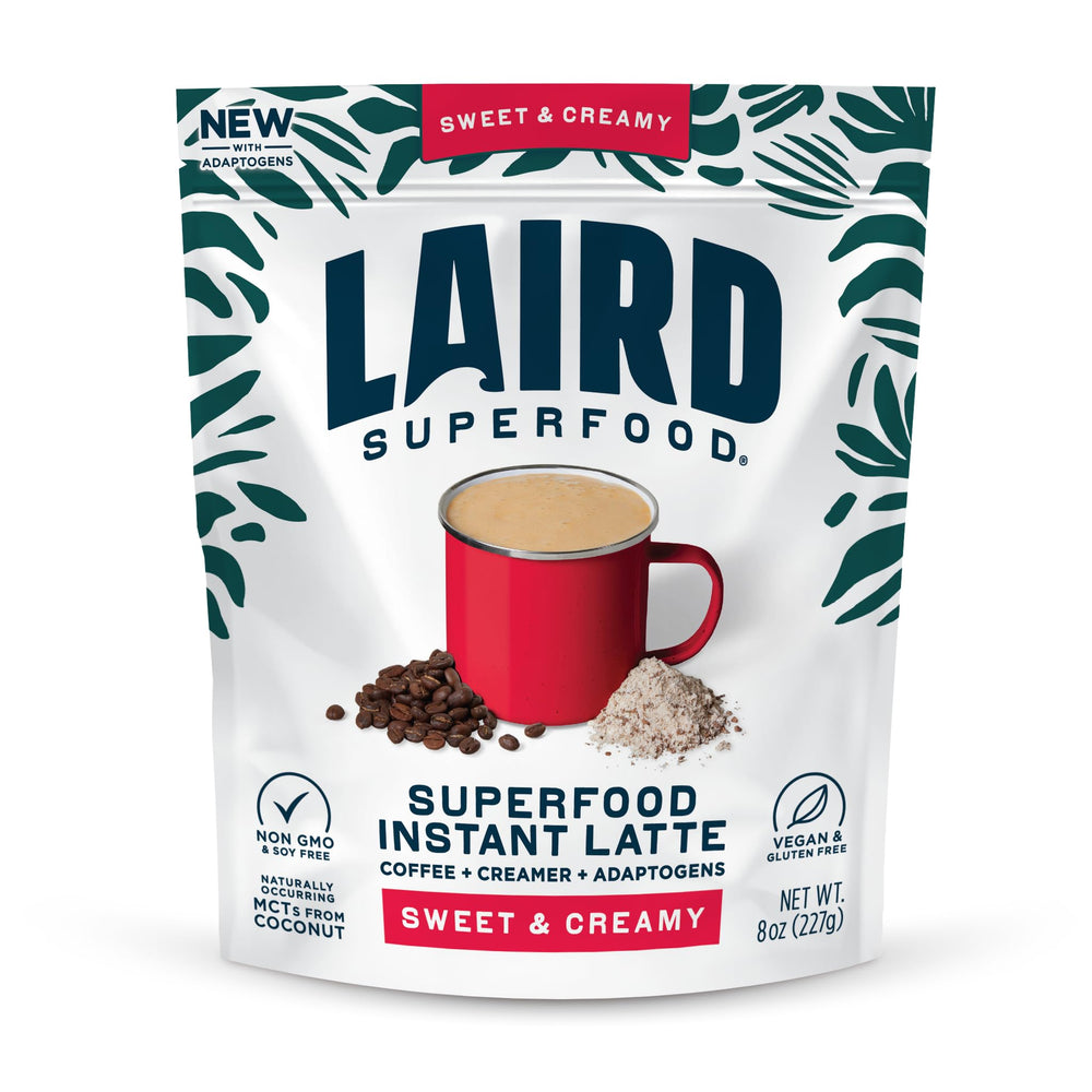 Laird Instafuel bag front showcasing instant latte packaging for quick mornings