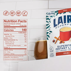 Laird Superfood Chai Instant Latte cup steaming conveys warm, ready-to-drink comfort.