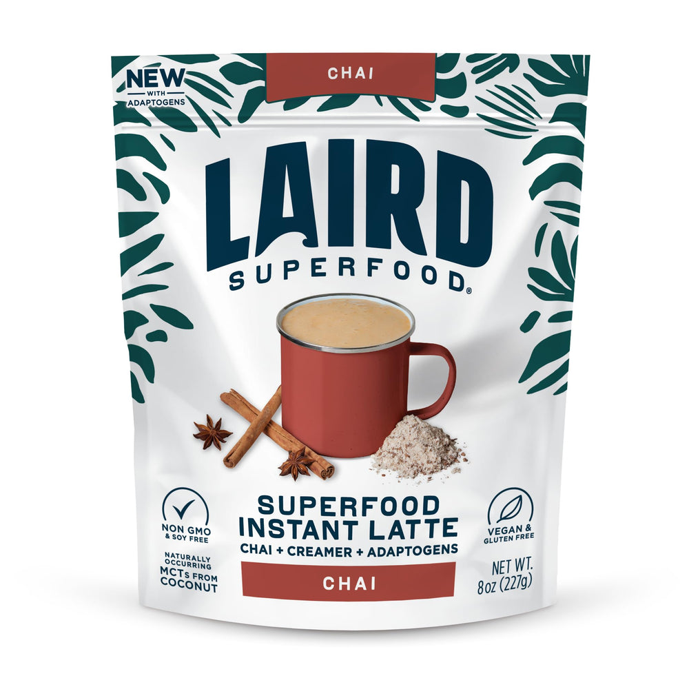 Laird Superfood Chai Instant Latte powder ready for quick, flavorful beverages.