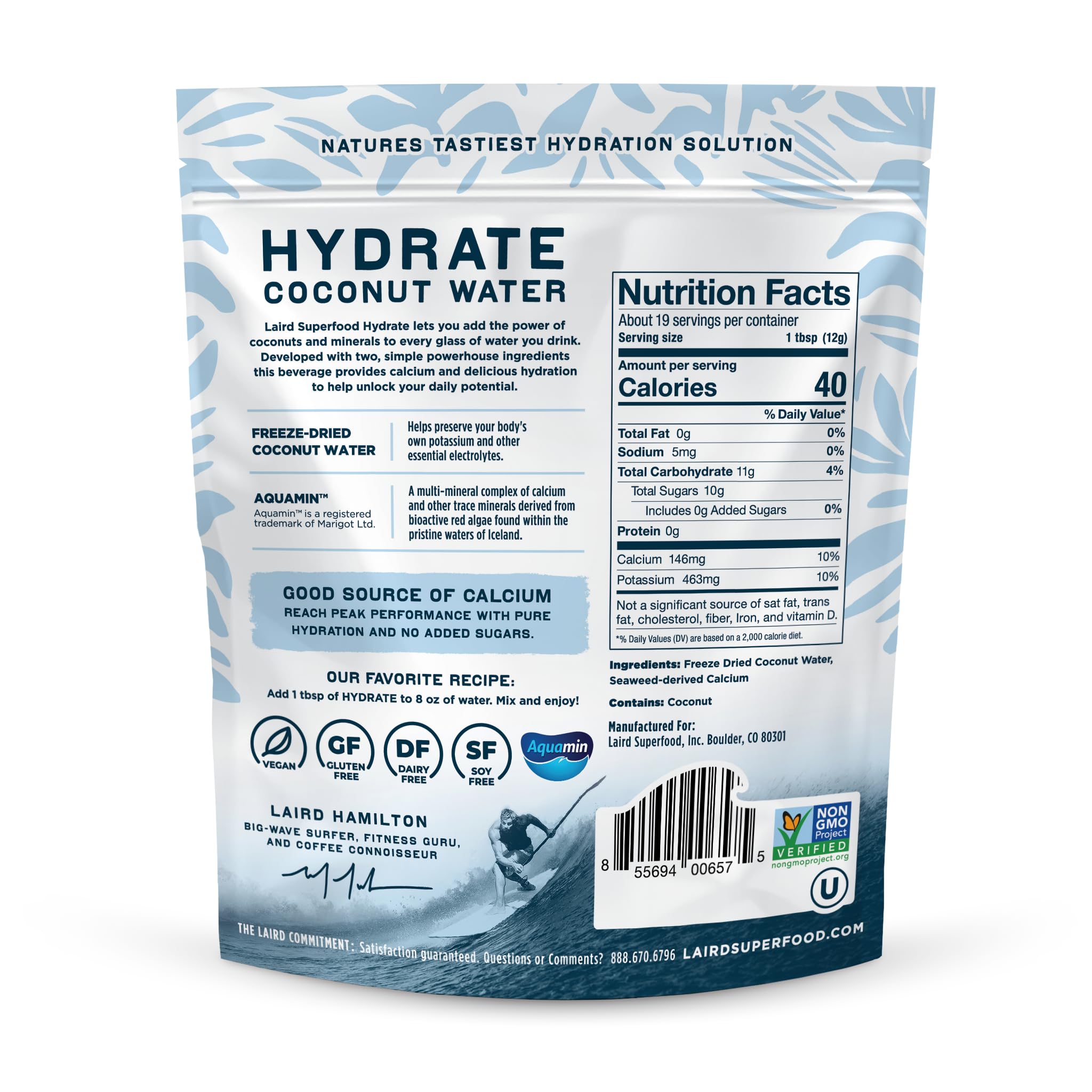HYDRATE Aquamin mineral label highlighting minerals from sea algae.
