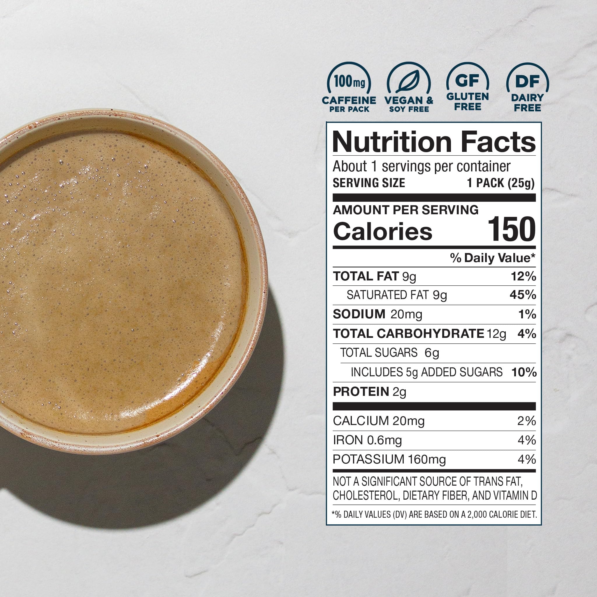 Laird Superfood Instant Latte is poured into coffee for a creamy non-dairy cup.
