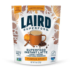 Laird Superfood Instant Latte Pumpkin Spice cup offers a cozy aroma and smooth flavor.