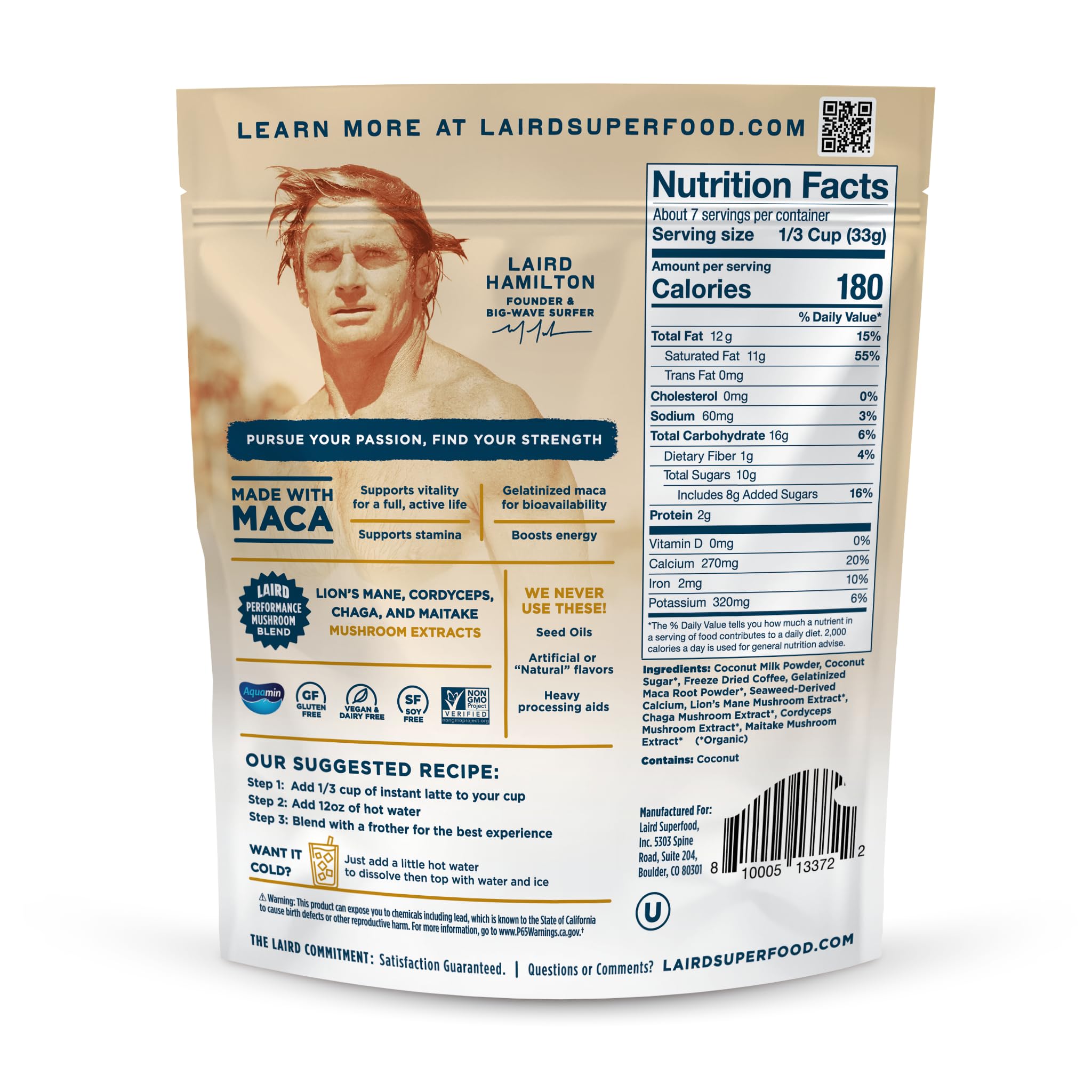 Laird Superfood Maca Instant Latte being blended with frother, silky texture.