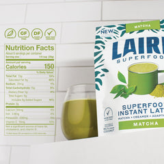 Laird Superfood Matcha Instant Latte close-up of ingredients highlighting coconut cream and matcha.