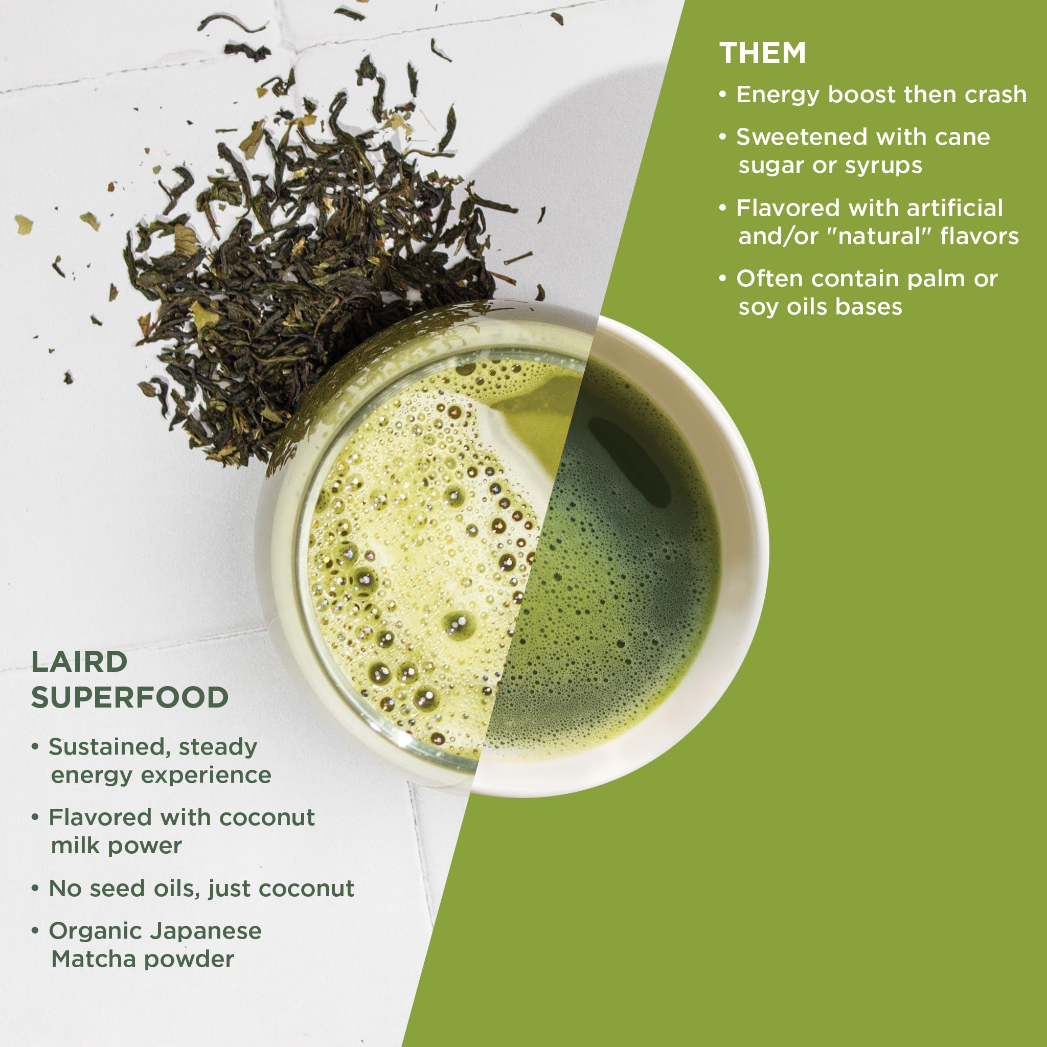 Laird Superfood Matcha Instant Latte dispenser and preparation scene.