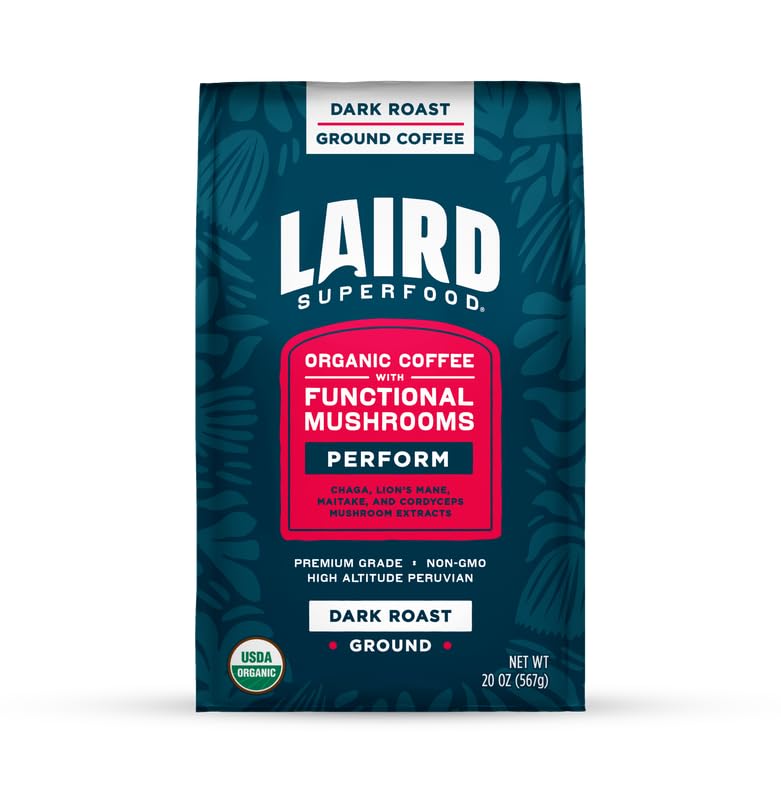 Laird Superfood Peruvian Dark Roast coffee bag with mushrooms for energy and focus