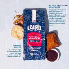 Laird Superfood Peruvian Dark Roast pour-over cup highlighting bold flavor.