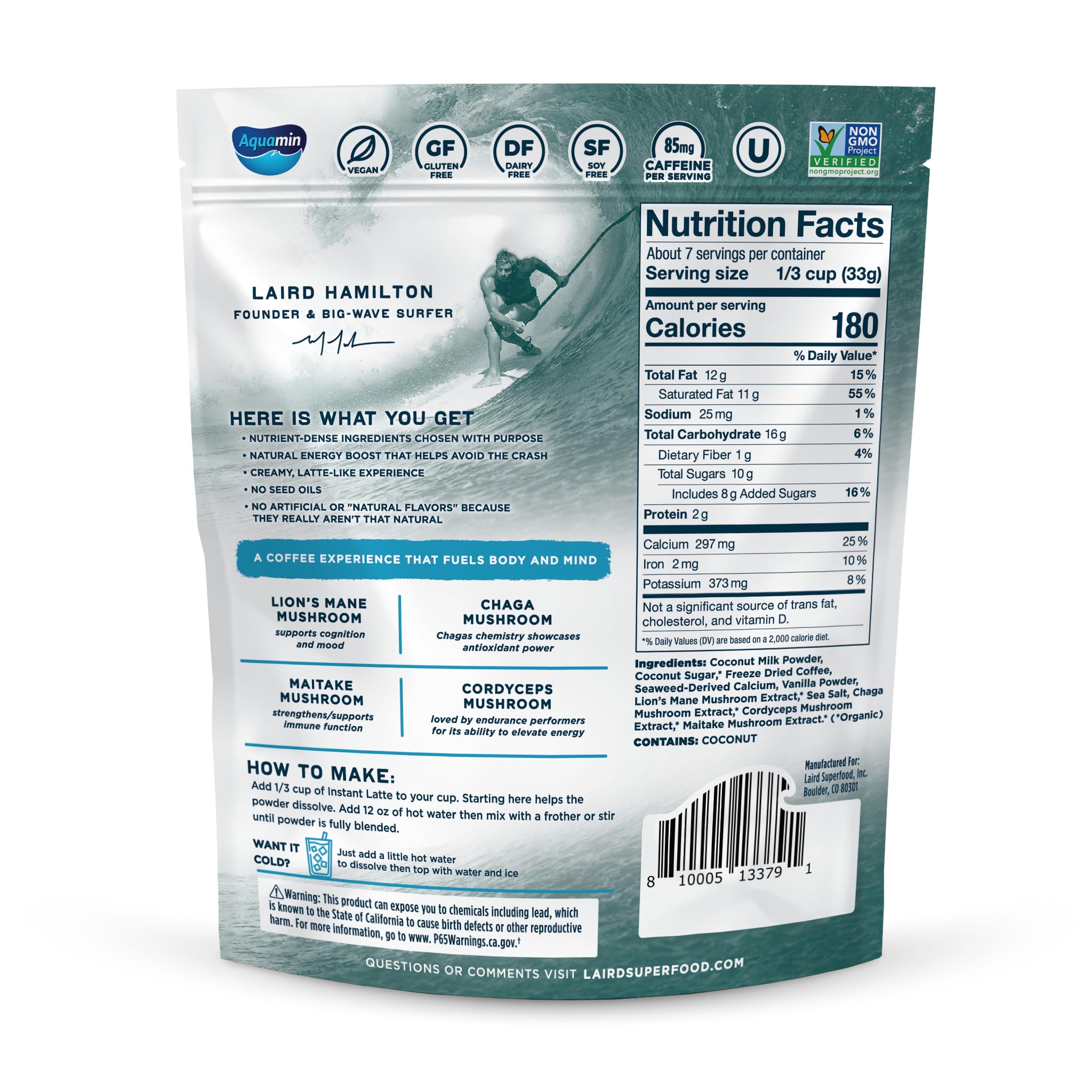Laird Superfood Vanilla Instant Latte cup featuring creamy latte for a quick, plant-based boost.