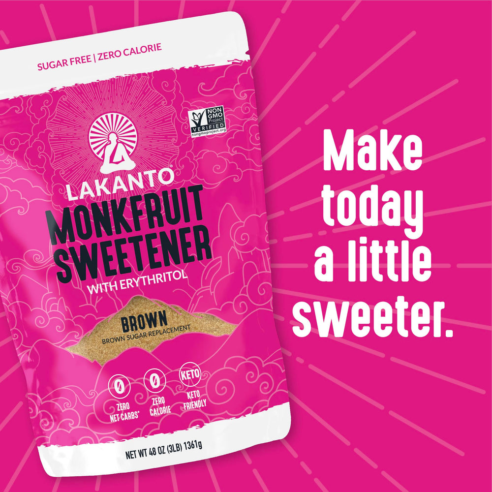 Lakanto sweetener stirred into a steaming cup of coffee.