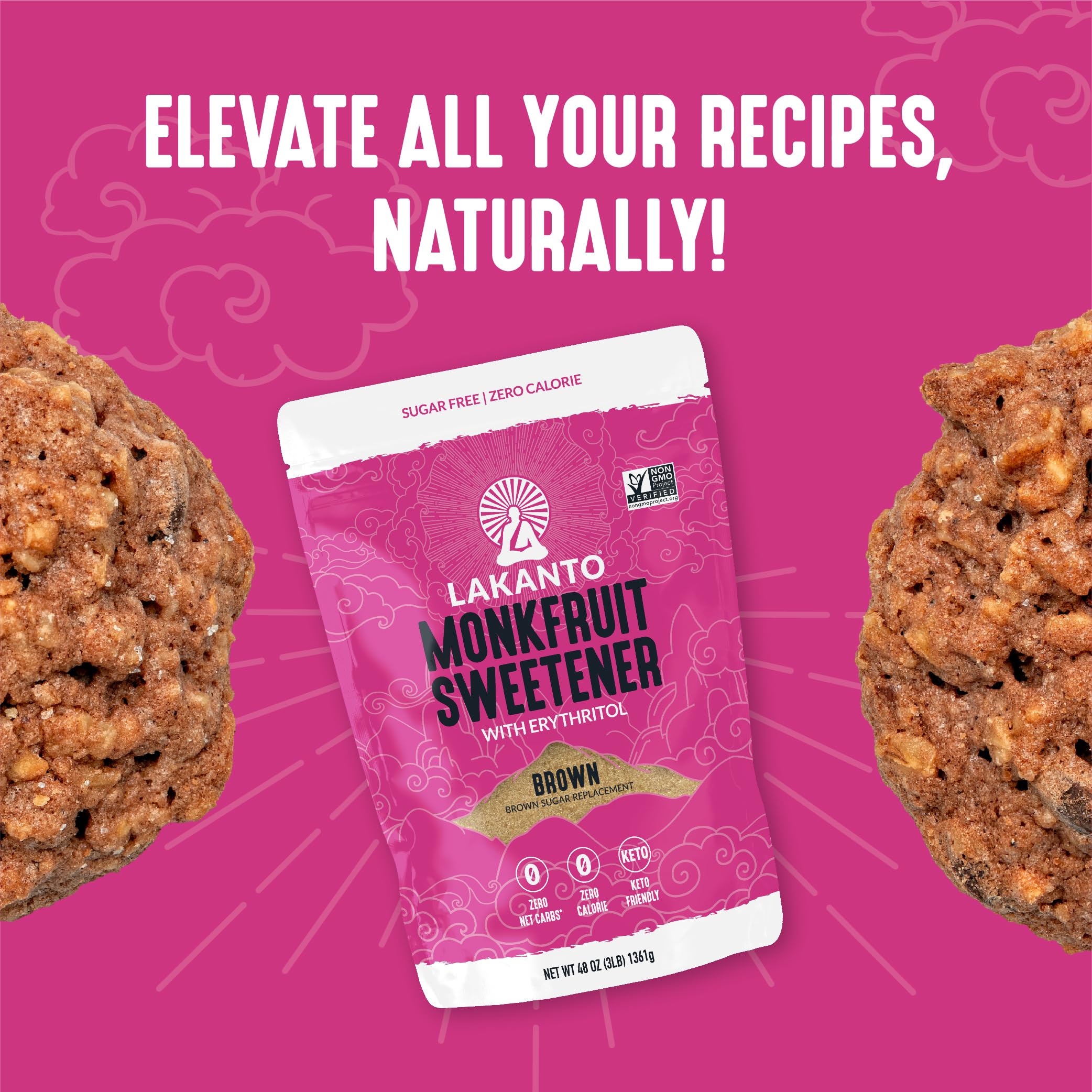 Lakanto packaging box highlighting keto-friendly, gluten-free sugar substitute.
