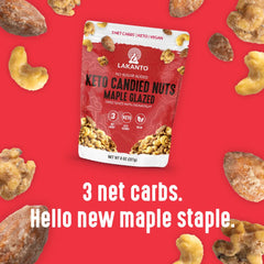 Lakanto Candied Nuts Maple Glazed snack bag ready for portability.