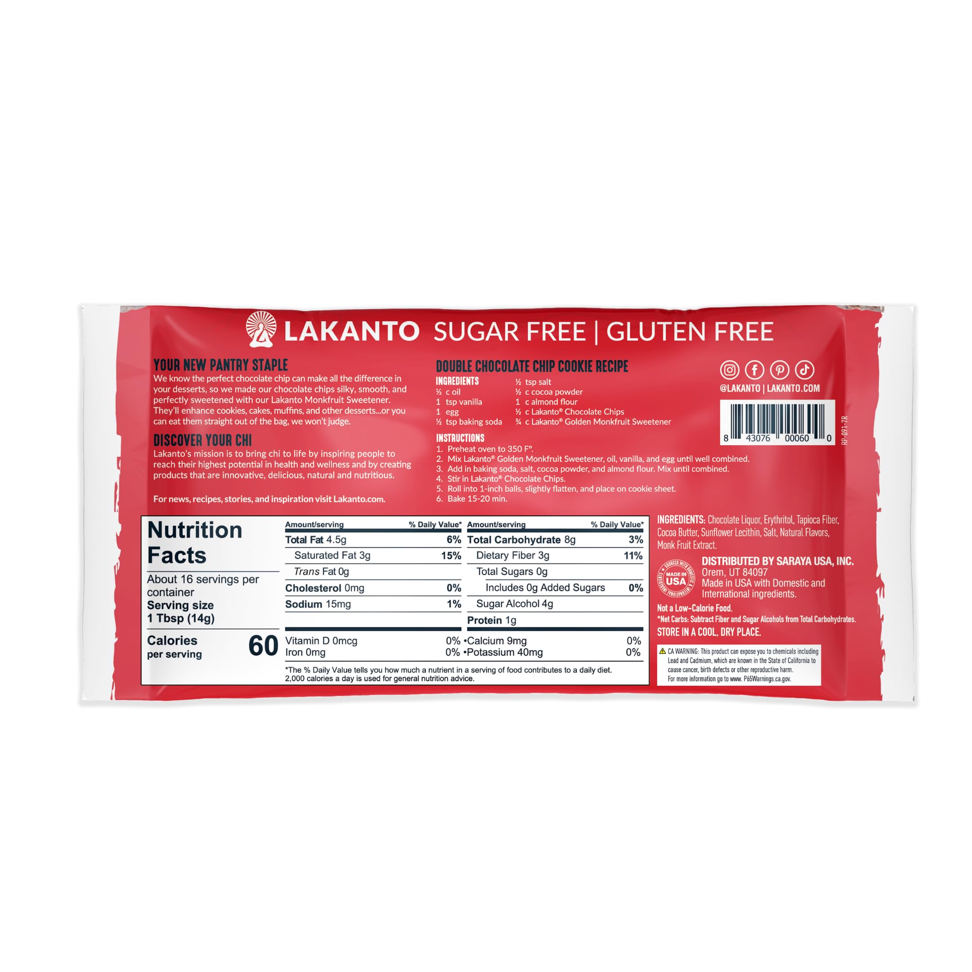 Lakanto chocolate chips melting smoothly to top cookies and brownies.