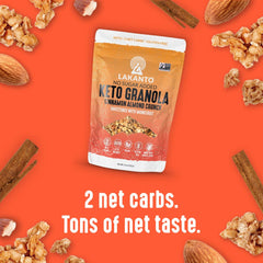 Keto-friendly label on Lakanto Cinnamon Almond Crunch Granola packaging