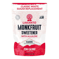 Lakanto Classic Monk Fruit Sweetener bag front showing packaging for sugar-free baking and beverages