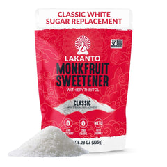 Lakanto Classic Monk Fruit Sweetener bottle pour for zero-calorie coffee and tea.