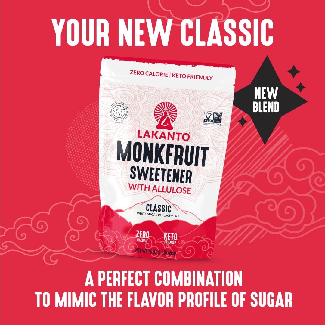 Lakanto Classic Monk Fruit Sweetener ingredient label showing no erythritol