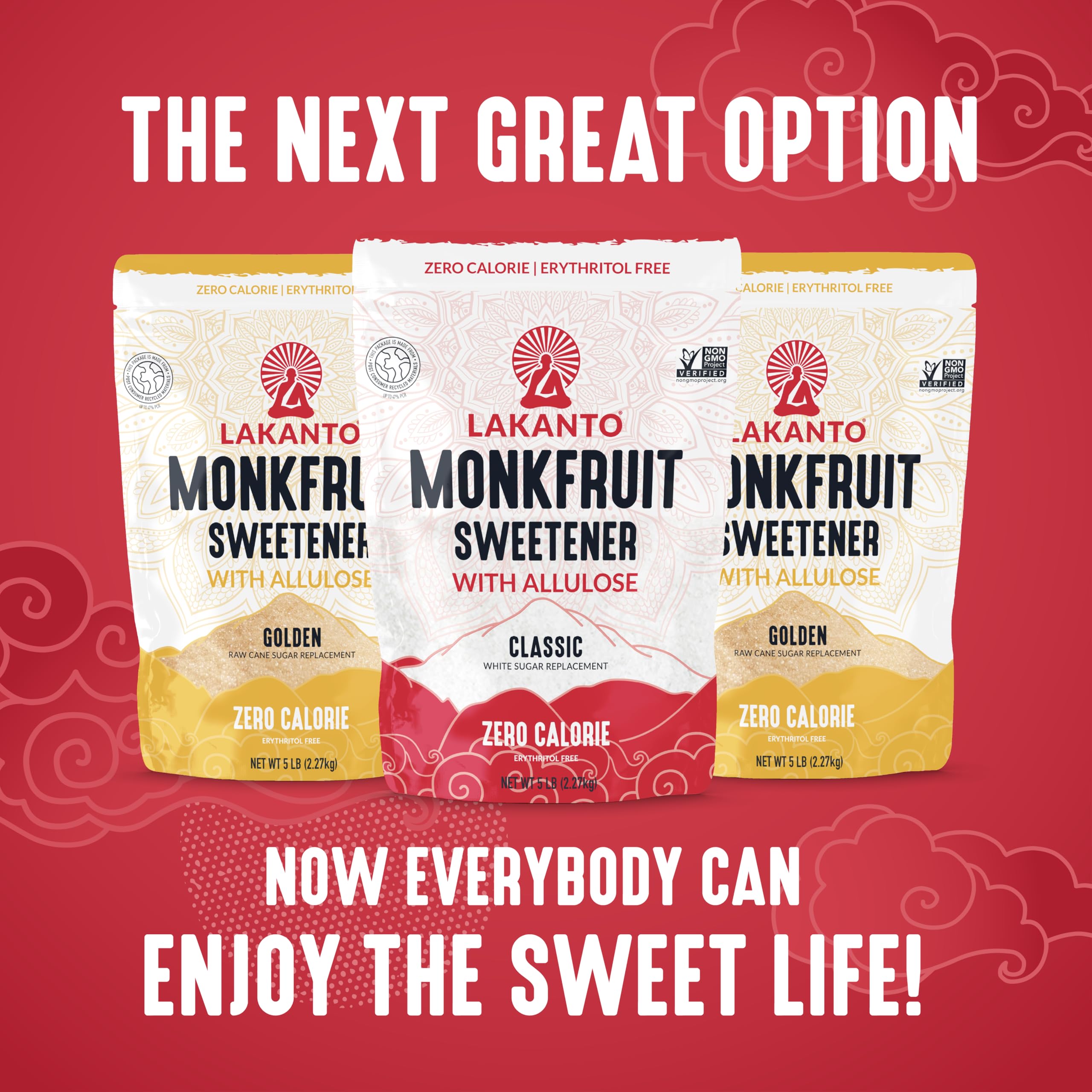 Lakanto Classic Monk Fruit Sweetener 5lb packaging on kitchen counter