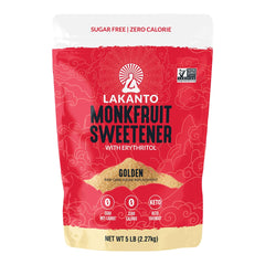 Lakanto Golden Monk Fruit Sweetener bottle, zero-calorie sweetness for everyday recipes.