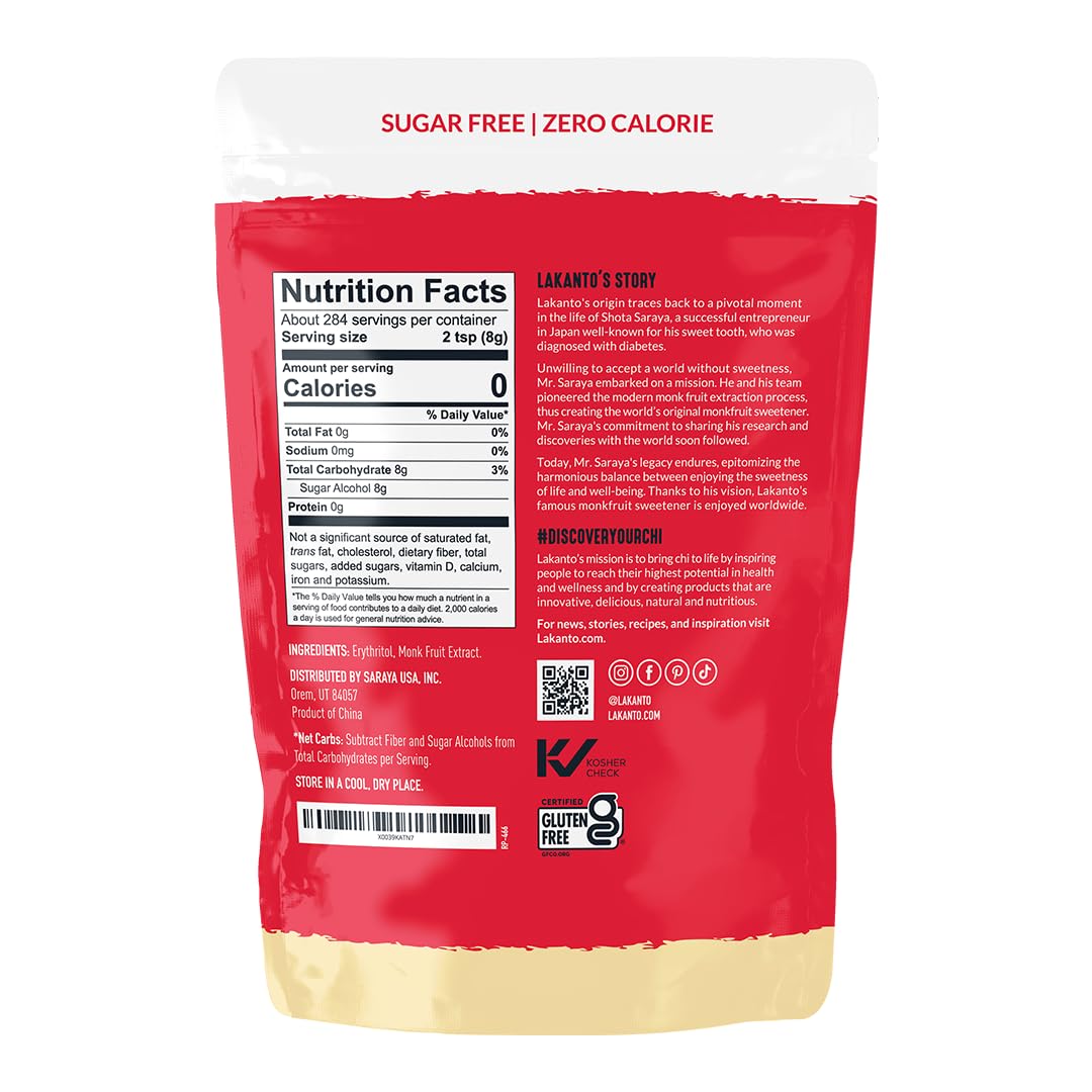 Pouring Lakanto Golden Monk Fruit Sweetener; a zero-sugar substitute for coffee.