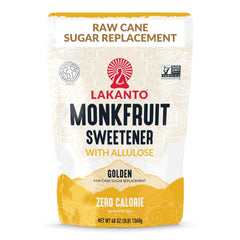 Lakanto Golden Monkfruit Sweetener bag showing calorie-free sweetness for baking