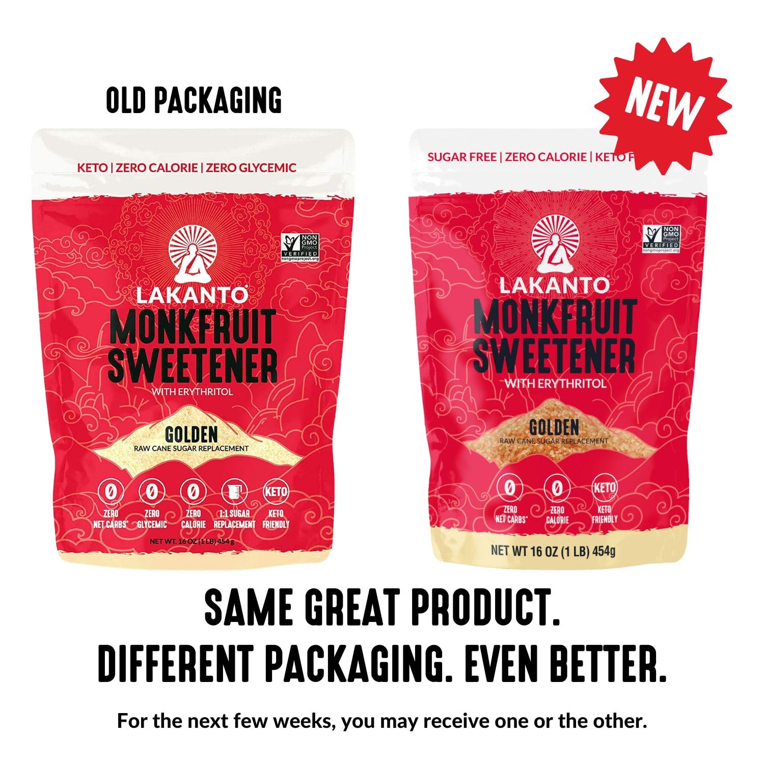 Freshly baked cookies beside Lakanto Golden Monk Fruit Sweetener container.