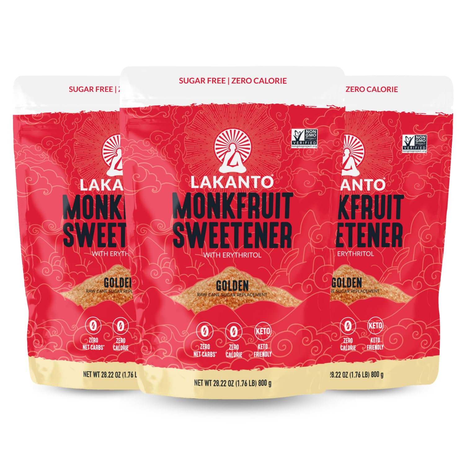 Lakanto Golden Monkfruit Sweetener bottle close-up for baking and tasting